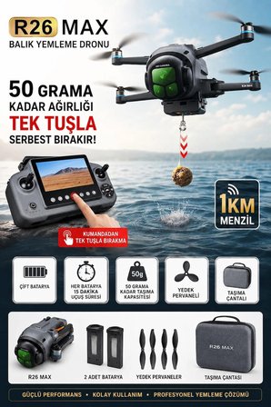 R26 Max Balık Yemleme Dronu GPS’li Çift Bataryalı Taşıma Çantalı