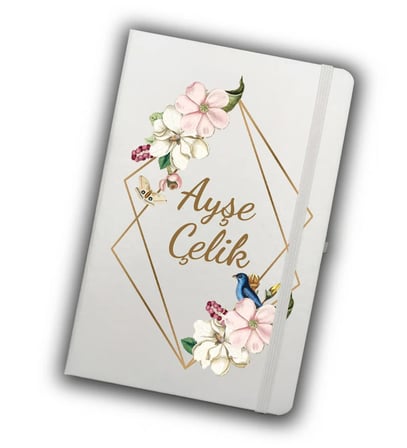 Kişiye Özel Dereceli Termos & Beyaz Defter & Beyaz Kupa & Krom Ayna & Beyaz Kalem Hediye Seti