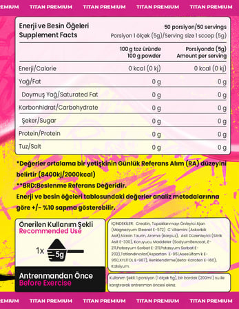Titan Premium Creatine 300 Gr Monohyrate Mikronized-Karpuz