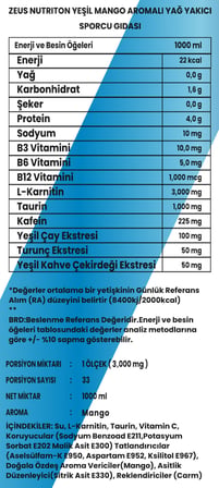 Zeus Nutrıtıon 3000 Thermo L-Carnitine 1000 mL-Mango Aromalı