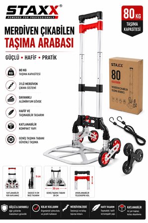 80 KG Merdiven Çıkabilen Katlanır Taşıma Arabası | Alüminyum Katlanabilir Yük ve Koli Taşıma Arabası