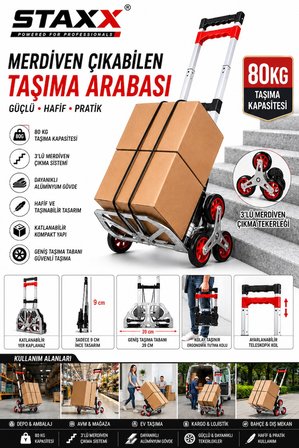 80 KG Merdiven Çıkabilen Katlanır Taşıma Arabası | Alüminyum Katlanabilir Yük ve Koli Taşıma Arabası