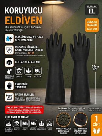 Uzun Koruyucu İş Eldiveni Su Geçirmez, Kaymaz Avuç İçi