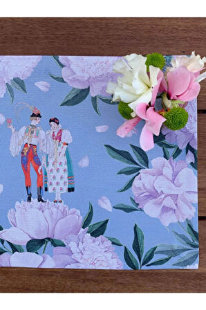 Blue - White Rose Kumaş Amerikan Servis 4'lü Set - 35x50 Keten, Ulusl.yıkama Ve Solmama Sertifikası