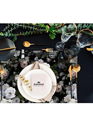 Siyah Çiçek Kumaş Amerikan Servis 4'lü Set - 35x50cm (keten, Ulusl. Yıkama Ve Solmama Sertifikası)