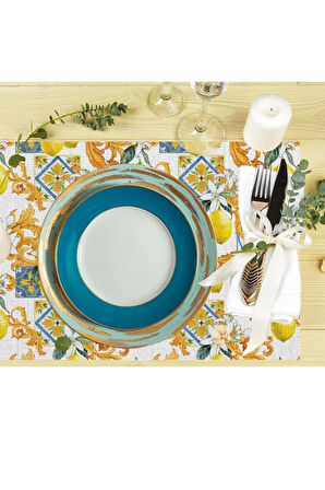 Limon Tasarımlı Kumaş Amerikan Servis 4'lü Set 35x50cm Keten, Ulusl. Yıkama Ve Solmama Sertifikası