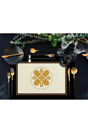 Figüratif Gold Kumaş Amerikan Servis 4'lü Set 35x50cm (Keten, Ulusl. Yıkama Ve Solmama Sertifikası)