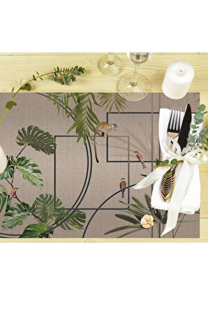 Modern Geometrik Kumaş Amerikan Servis 4'lü Set (keten Kumaş Ulusl. Yıkama Ve Solmama Sertifikası)