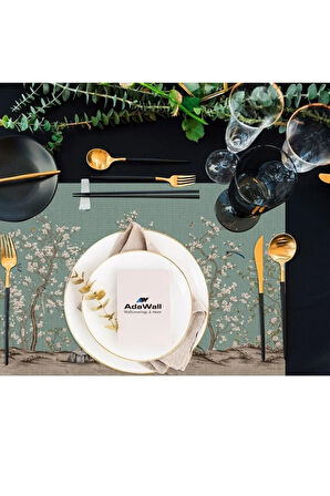 Yeşil Kuşlu Bahçe Kumaş Amerikan Servis 4'lü Set 35x50cm (Ulusl. Yıkama Ve Solmama Sertifikası)