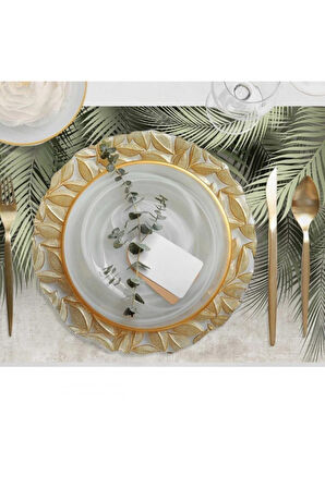 Palmiye Yapraklı Kumaş Amerikan Servis 4'lü Set 35x50cm -Keten, Ulusl. Yıkama Ve Solmama Sertifikası