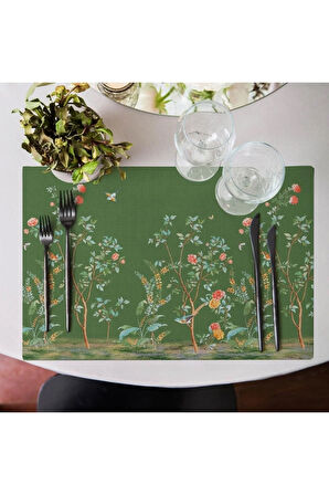 Çiçek Tasarımlı Kumaş Amerikan Servis 4'lü Set 35x50cm (keteni Ulusl. Yıkama Ve Solmama Sertifikası)