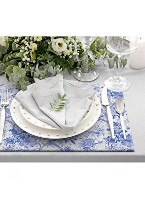 Blue Garden Kumaş Amerikan Servis 4'lü Set (keten Kumaş, Uluslararası Yıkama Ve Solmama Sertifikası)