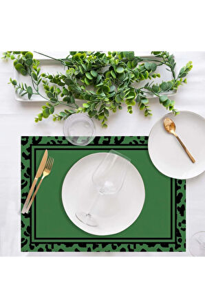 Yeşil Büst Detaylı Amerikan Servis 4'lü Set 35x50cm (Keten, Ulusl. Yıkama Ve Solmama Sertifikası)