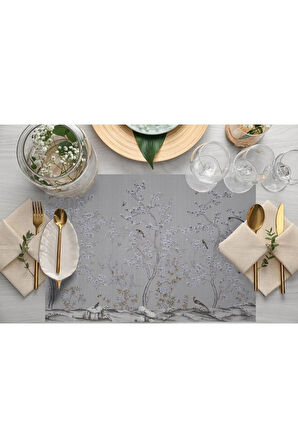 Mini Çiçek Tasarımlı Kumaş Amerikan Servis 4'lü Set (keten, Ulusl. Yıkama Ve Solmama Sertifikası)