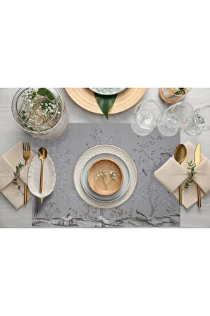 Mini Çiçek Tasarımlı Kumaş Amerikan Servis 4'lü Set (keten, Ulusl. Yıkama Ve Solmama Sertifikası)