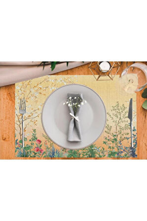 Colorful Mini Flowers Kumaş Amerikan Servis 4'lü Set (keten, Ulusl.yıkama Ve Solmama Sertifikası)