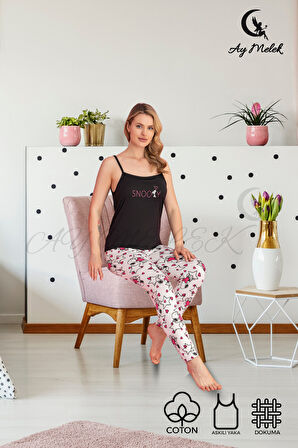 Kadın Pijama Takımı Pamuklu Lüx Askılı Pijama Seti