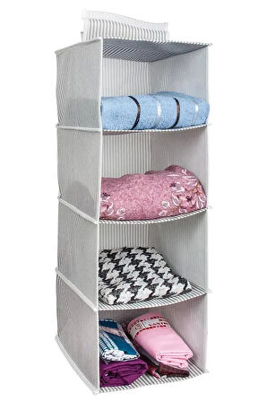 (3 ADET) ALAS Dolap İçi 4 Raflı Çok Katlı Dolap içi Düzenleyici Organizer 24*29*64 cm