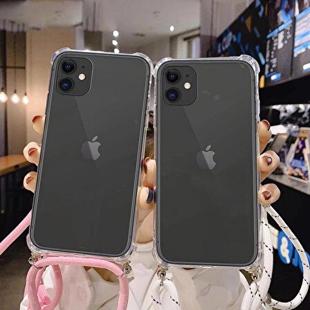 iPhone 11 Boyun Askılı İpli Şeffaf Tank Kılıf