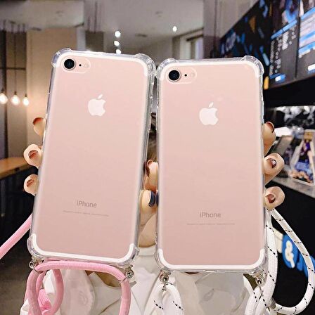 iPhone 8 Boyun Askılı İpli Şeffaf Tank Kılıf