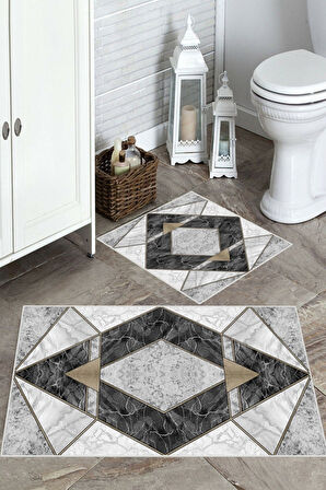 Siyah-Gri  Kaymaz Taban Üçgen Banyo Paspas  A-104