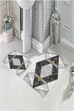 Siyah-Gri  Kaymaz Taban Üçgen Banyo Paspas  A-104