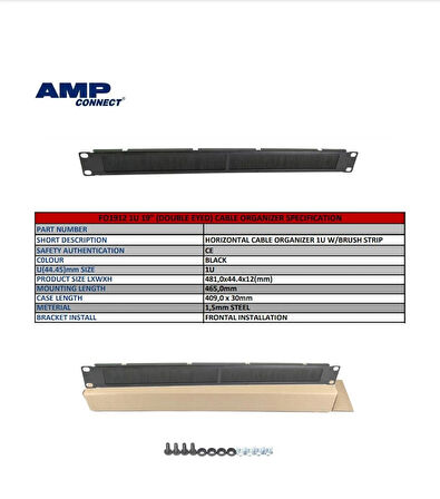 AMP 19'' 1U Fırçalı İki Bölmeli Organizer (5 Adet)