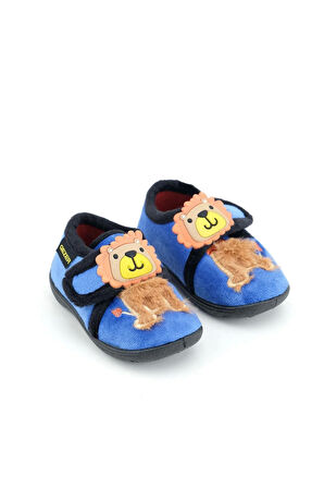 Gezer Erkek Çocuk Aslan Figürlü Kışlık Yumuşacık Ev Pandufu Cırtlı Mavi