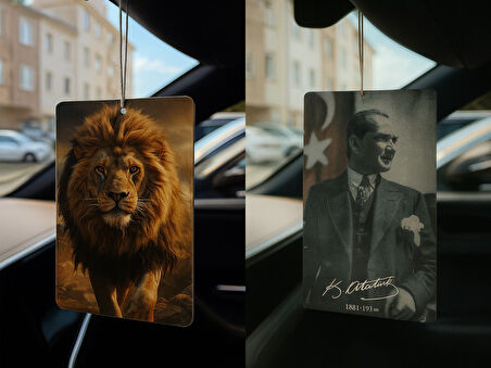 Aslan ve Atatürk - İkili Oto Kokusu - Dekoratif Araç Kokusu ve Aksesuarı
