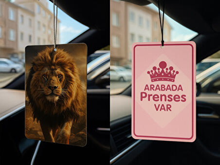 Aslan ve Arabada Prenses Var - İkili Oto Kokusu - Dekoratif Araç Kokusu ve Aksesuarı
