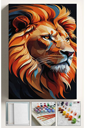 Sayılarla Boyama Çerçeveli Hobi Seti Numaralı Tuval Fırça Boya Dahil Kasnaklı ASLAN 40X50 Cm