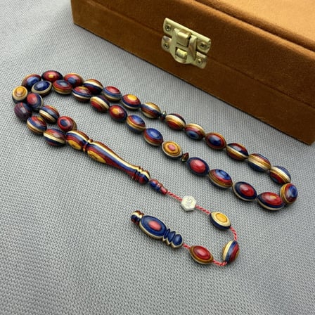 Mustafa İSKENDER Usta İşçilikli Multi Color Beyzi Kesim Kafur Ağacı Tespih