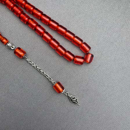 Alpaka Püsküllü Kırmızı Mısır Kapsül Kesim Kırmızı Sıkma Kehribar Tespih