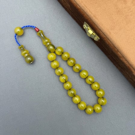 Zeyzun Usta İşçilikli Limon Sarı Hareli Küre Kesim Efe Maskot Sıkma Kehribar Tespih