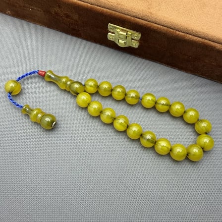 Zeyzun Usta İşçilikli Limon Sarı Hareli Küre Kesim Efe Maskot Sıkma Kehribar Tespih