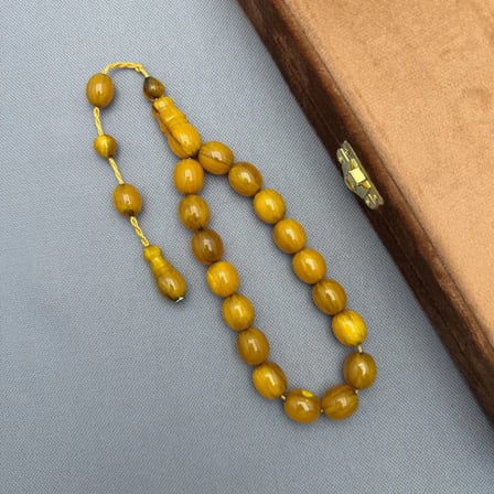 Zeyzun Usta İşçilikli Portakal Rengi Yoğun Hareli Efe Maskot Sıkma Kehribar Tespih