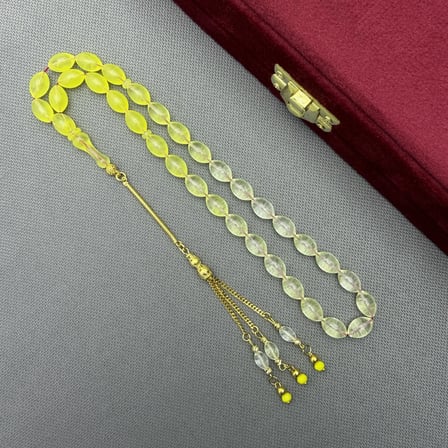 925 Ayar Gümüş Püsküllü Özel Tasarım Beyzi Model Sarı Renk Süzmeli Alman Bakalit Tespih