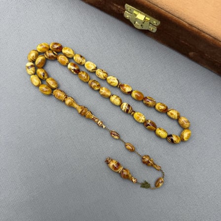Emine REŞVANİ Usta İşçilikli Sarı Yoğun Hareli Özel Döküm Malzeme Sıkma Kehribar Tespih