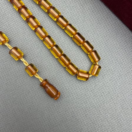 Sistem Püsküllü Açık Amber Rengi Kapsül Kesim Sıkma Kehribar Tespih