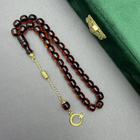 Sarı Alpaka Püsküllü Amber Rengi Özel Döküm Kapsül Kesim Havşa Delim Sıkma Kehribar Tespih