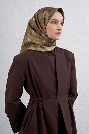 Çiçek Desenli Twill İpek Eşarp -2025/2026 -9409D