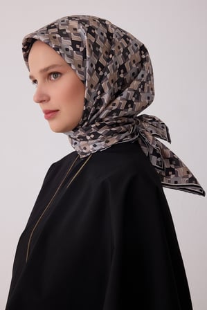 Geometrik Desen %100 Twill İpek Eşarp BE02-32