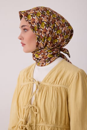 Geometrik Desen %100 Twill İpek Eşarp BE02