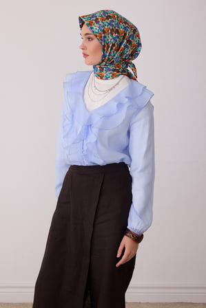 Geometrik Desen %100 Twill İpek Eşarp BE02-31