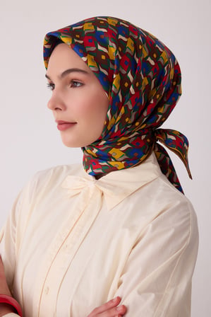 Geometrik Desen %100 Twill İpek Eşarp BE02-82