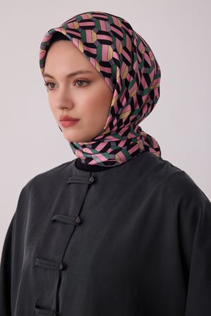 Geometrik Desen %100 Twill İpek Eşarp BE07-86