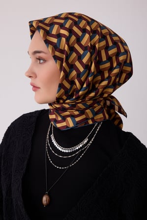 Geometrik Desen %100 Twill İpek Eşarp BE07-02