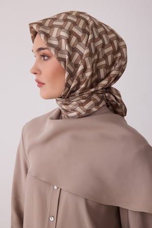 Geometrik Desen %100 Twill İpek Eşarp BE07-04