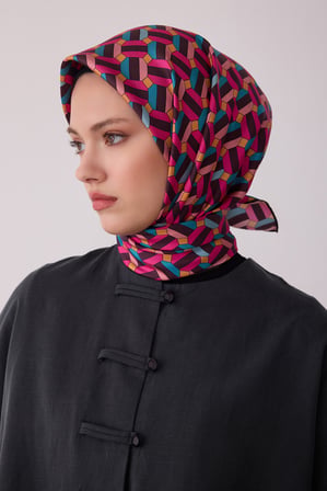 Geometrik Desen %100 Twill İpek Eşarp BE07-31