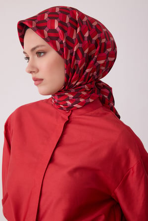 Geometrik Desen %100 Twill İpek Eşarp BE07